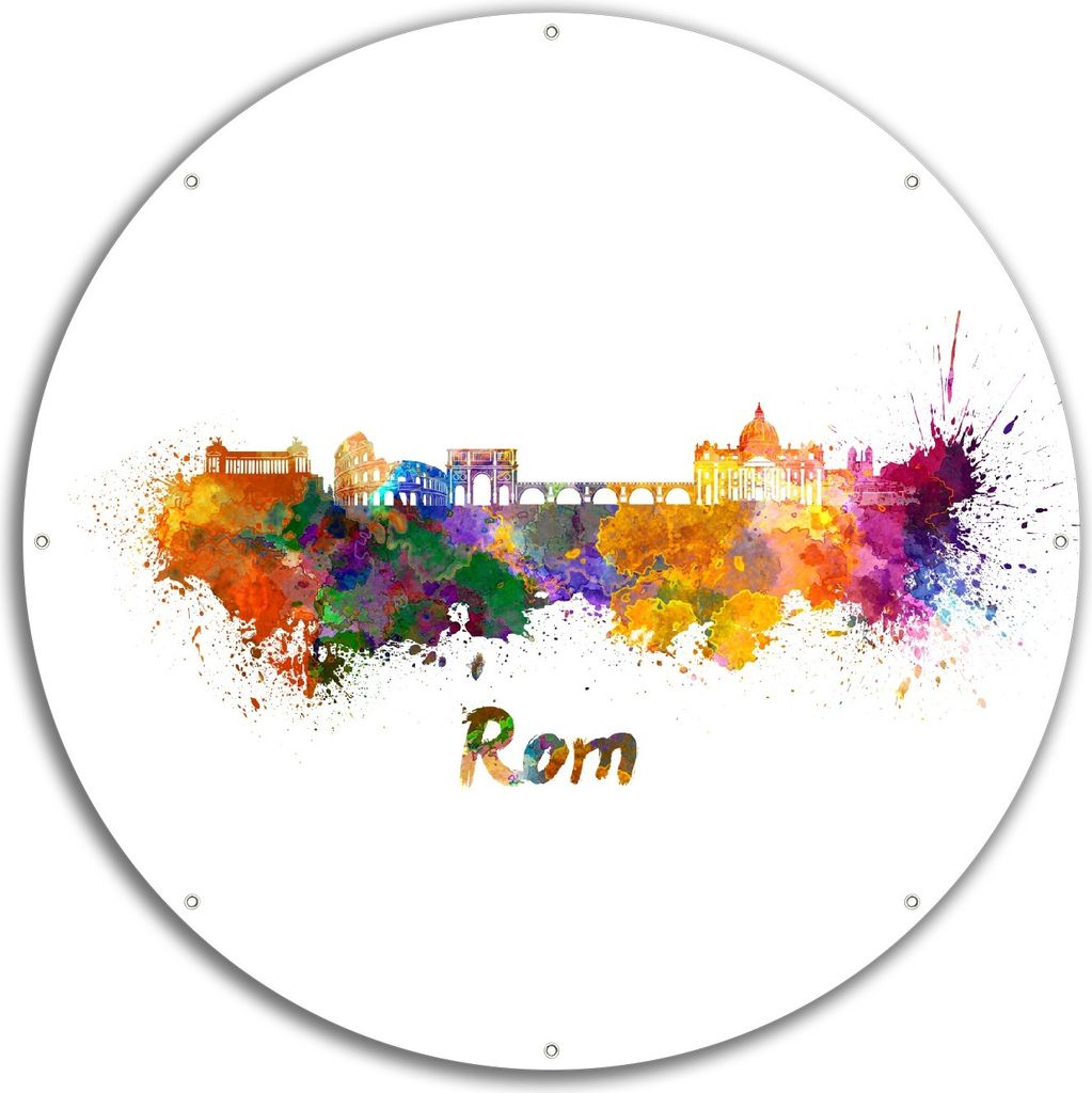 Wallario rundes Outdoor-Poster für Garten oder Balkon, Motiv Städte als Aquarell - Skyline von Rom, 60 cm Durchmesser