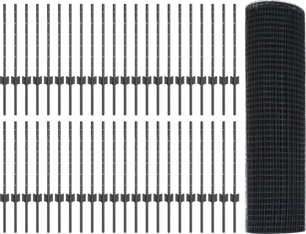 Schweißdrahtzaun mit 44 U-Posts Grau 0,6x100 m Stahl, Zaunzubehör DesignMöbel Neu