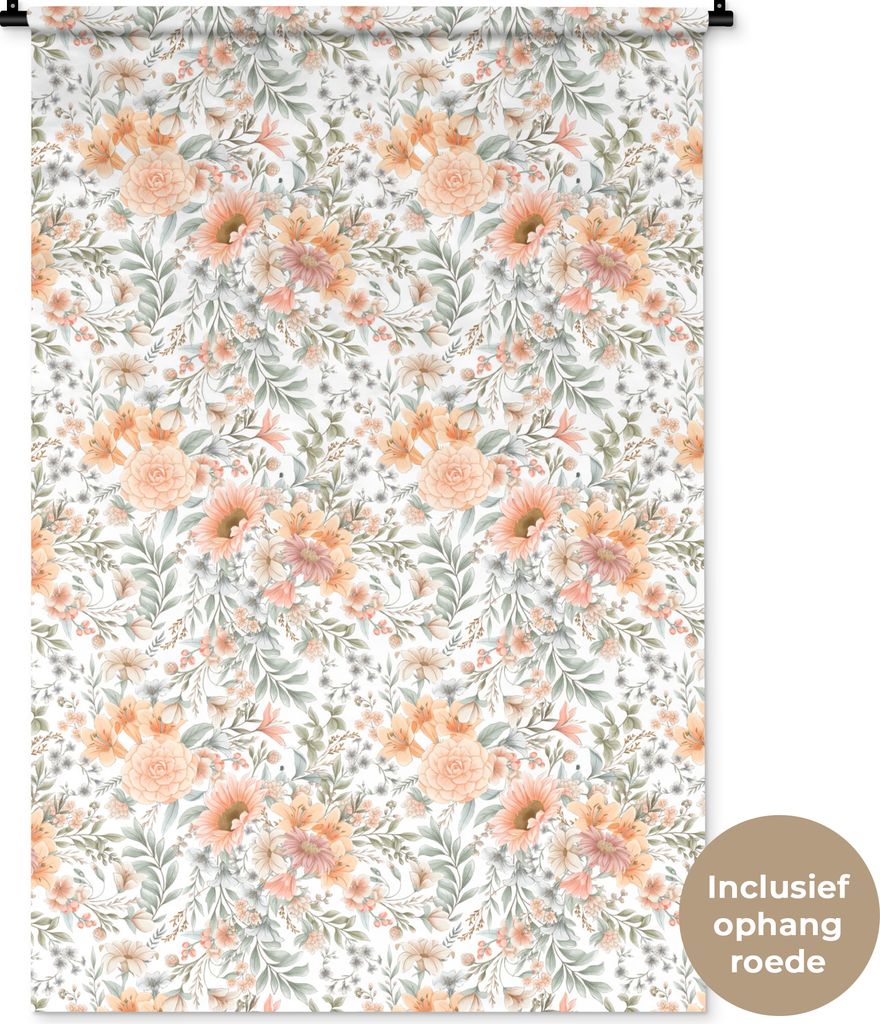 MuchoWow Wandteppich Wandbehang Blumen - Muster - Pastell 90x135 cm Tapisserie Dekoration Wandtuch - Baumwolle - Wandskulptur