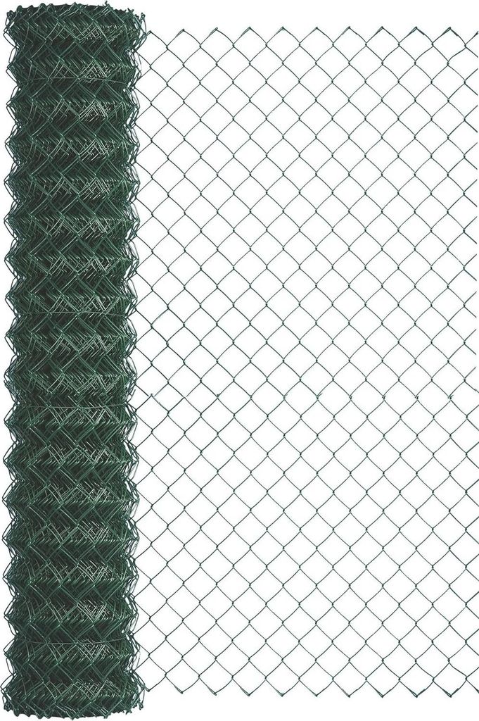 A roll of green chain-link fence on a white background.