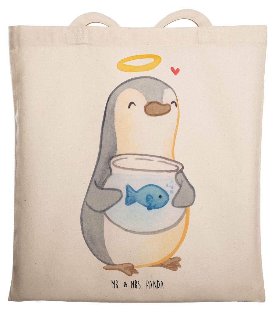 Mr. & Mrs. Panda Stoffbeutel Pinguin Fisch - Transparent - Geschenk, Tote Bag, Deko, Vertrauen, Jutebeutel, Zuversicht, Konfirmation, Schultasche, ...