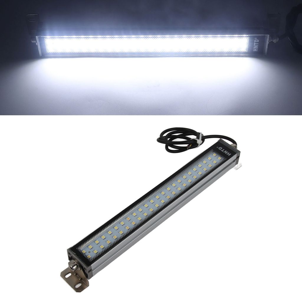 A bright LED light bar is shown from two angles, one illuminated and one unlit.