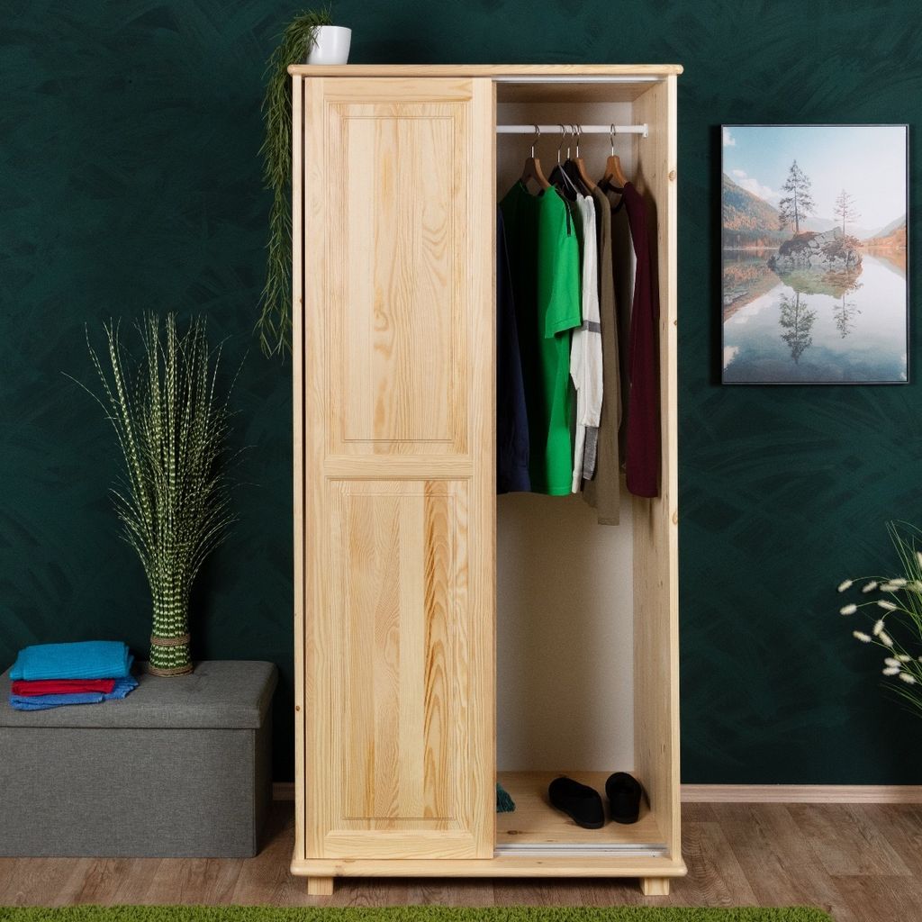 Kleiderschrank Massivholz natur 014 - 190 x 90 x 60 cm (H x B x T)