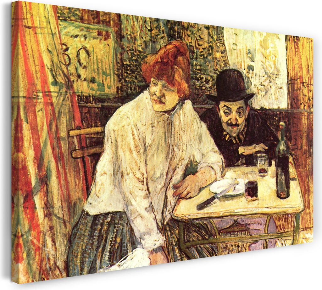 Leinwandbild (80x60cm): Henri de Toulouse-Lautrec - Die letzten Krümmel (im Restaurant La Mie), echter Holz-Keilrahmen inkl. Aufhänger, handgefer...