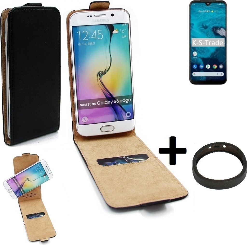 K-S-Trade TOP SET Handyhülle kompatibel mit Kyocera Android One S9 360° Flipstyle Schutzhülle Smartphone Tasche schwarz + TPU Bumper, Case Hülle