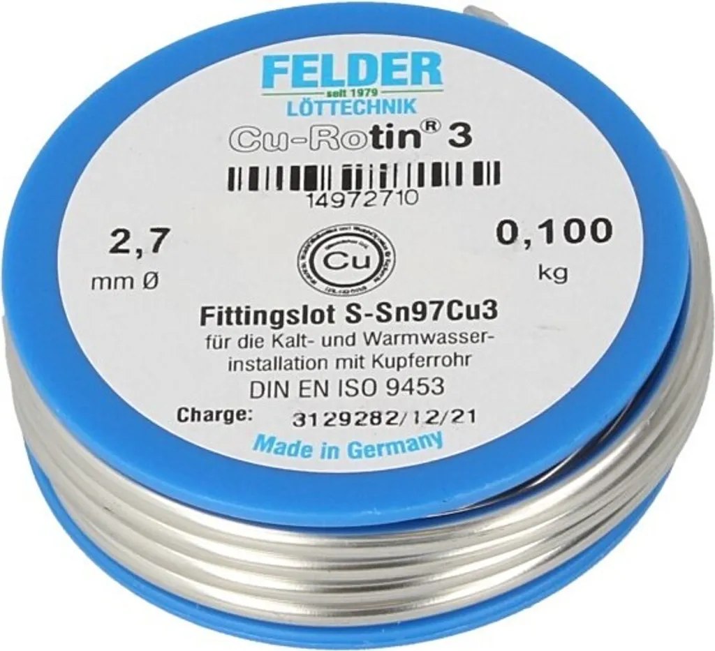Étain de soudure FELDER 2,7 mm DIN EN 9453 pour raccord de cuivre