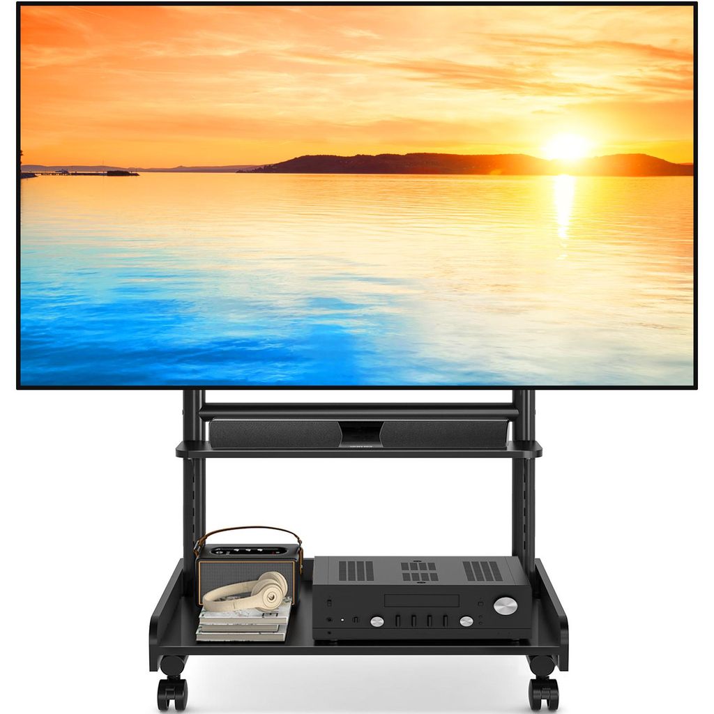 TVON Schwarzer TV Ständer Rollbar TV Rollwagen Für 40 bis 86 Zoll Fernseher bis zu 68 KG Max VESA 600x400 mm