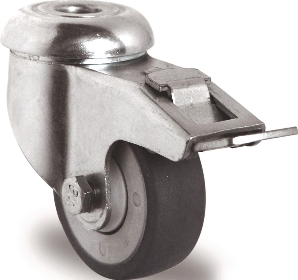 Tecwerk Lenkrolle mit Totalfeststeller mit Rückenloch 11 mm Kugellager Gummi grau - 1 Stk.