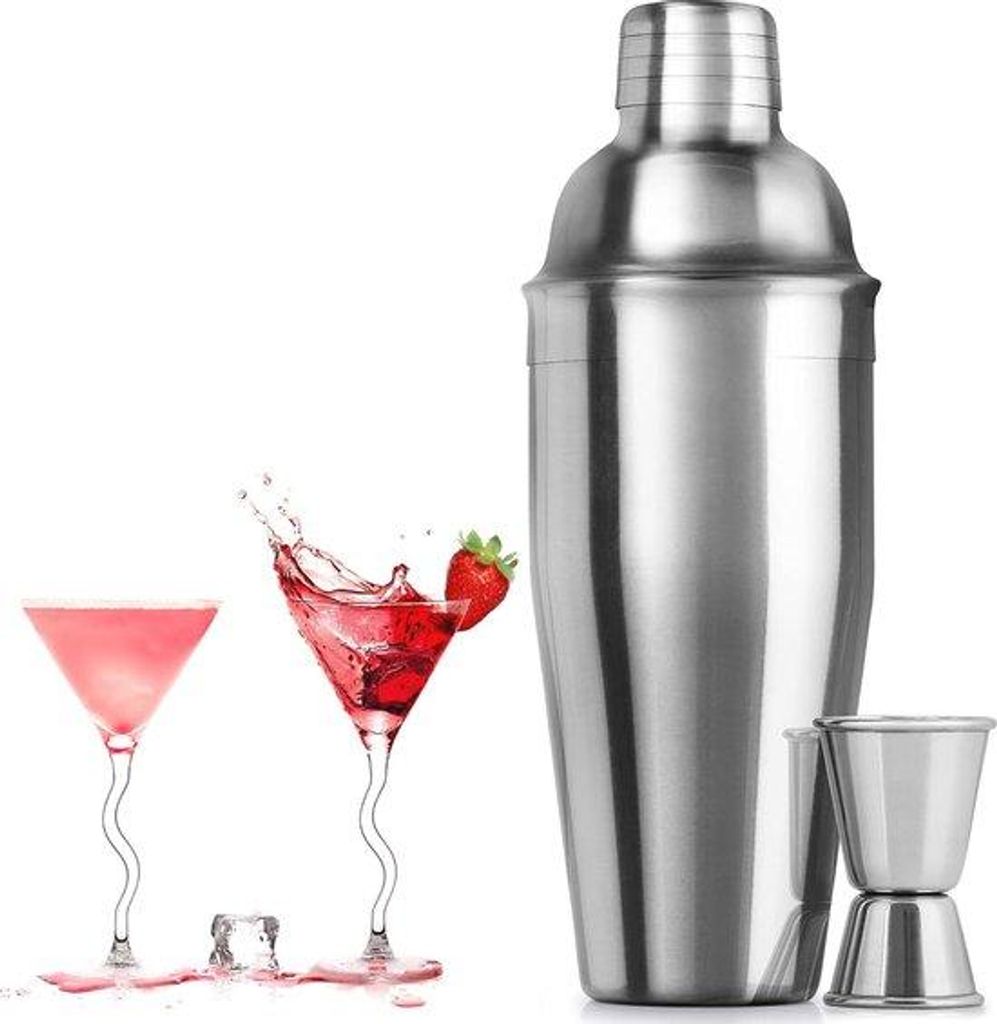 Bartender-Set aus Edelstahl 750 ml mit integriertem Messer und Maßschalen