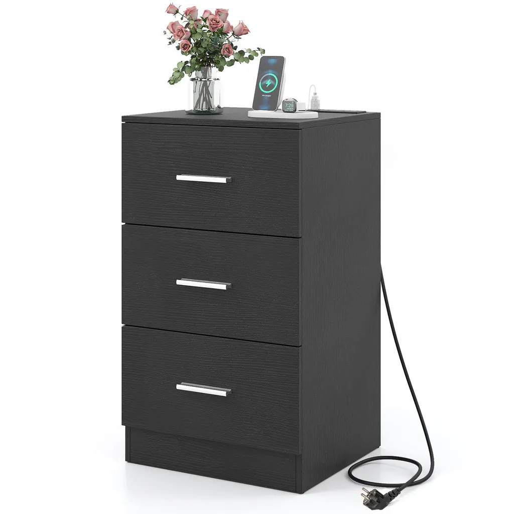 Table d'appoint de lit boxspring avec station de charge et 3 tiroirs