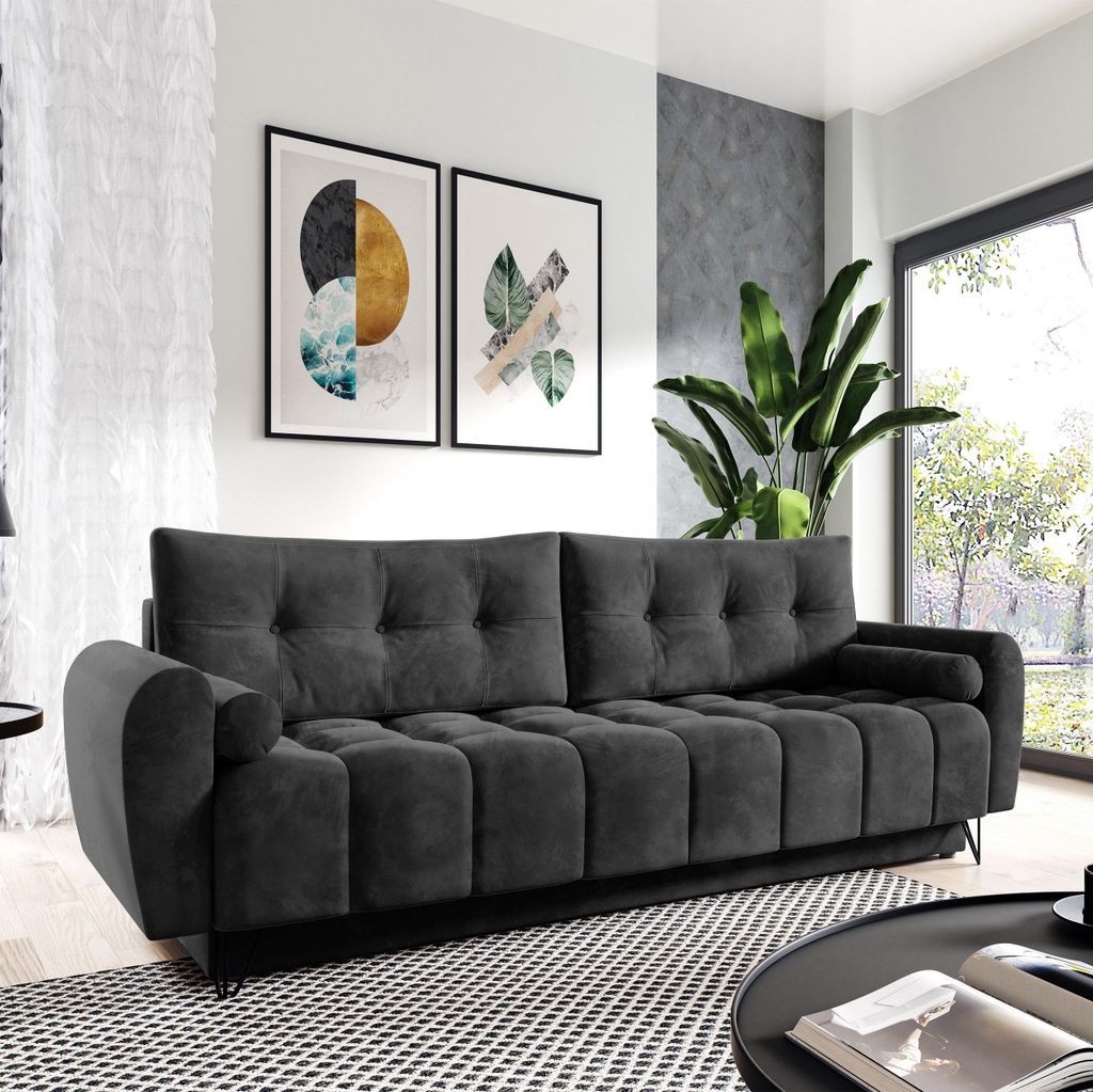 Sofa 3-Sitzer MALAGA mit Schlaffunktion & Bettkasten, Anthrazit