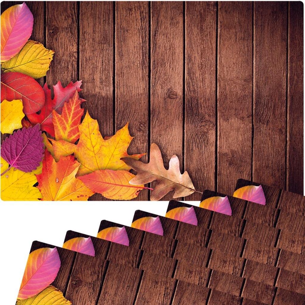 Abwaschbare Tischsets 8er Set Herbst-Laub Holz-Optik