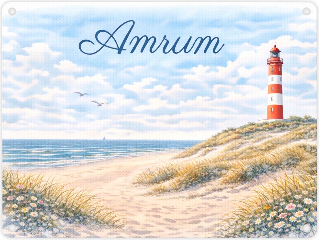 Leuchtturm Amrum Metallschild in 15x20 cm Küstenmotiv