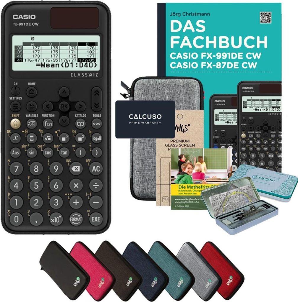 CALCUSO Streberpaket Hellgrau mit Taschenrechner Casio FX-991DE CW