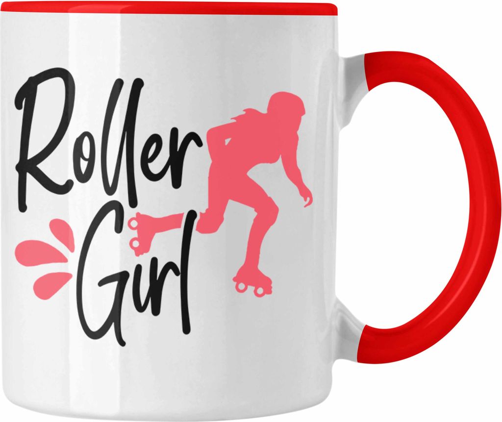 Trendation - Lustige Rollschuh Tasse Geschenk für Roller Girls "Roller Girl" Nostalgie 80er Jahre (Rot)