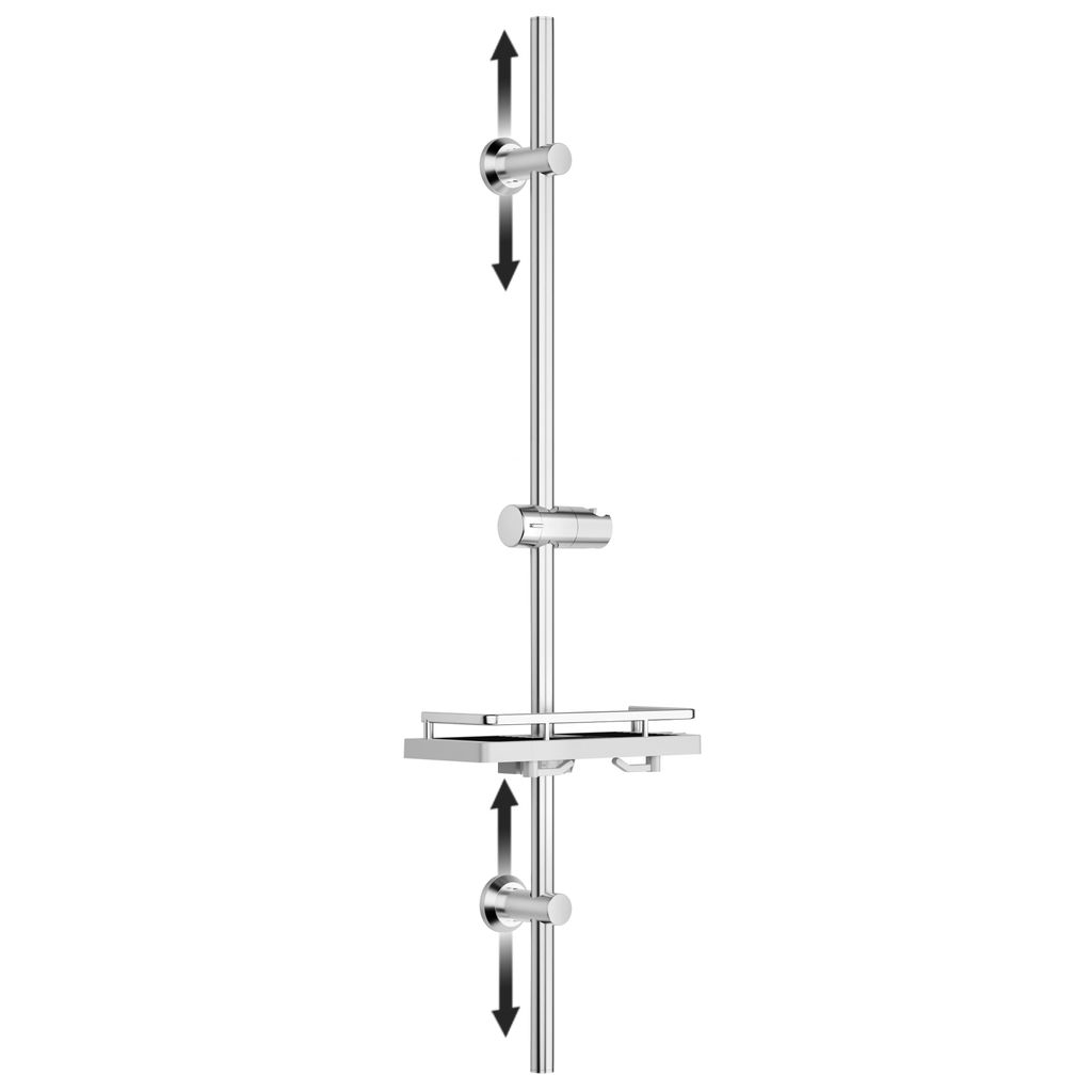 JOHO Duschstange mit XXL Duschablage -100 cm Edelstahl Brausestange mit Handbrausehalter, 30–94 cm verstellbare Wandhalter passend für Bohrlöcher