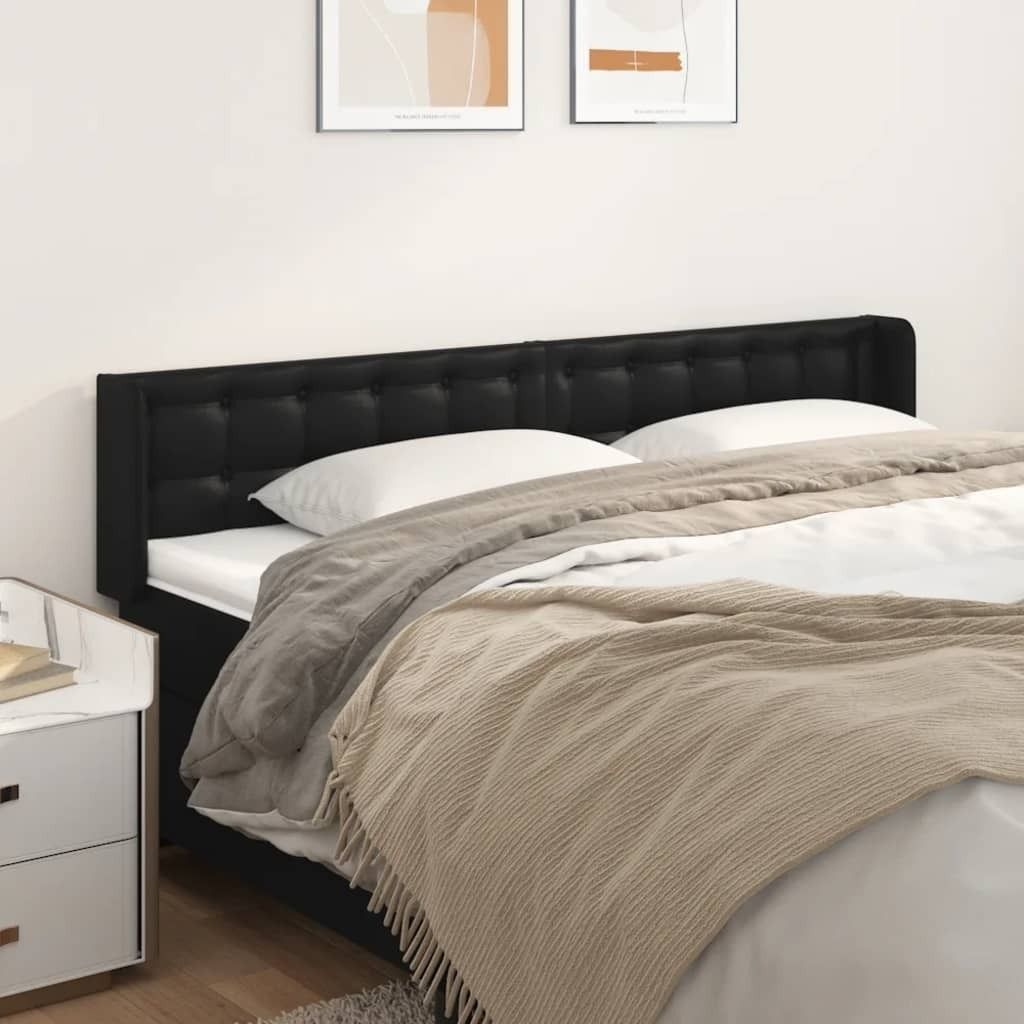 vidaXL Kopfteil mit Ohren Schwarz 203x16x78/88 cm Kunstleder - Kopfteil - Kopfteile - Bett-Kopfteil - Bettkopfteil