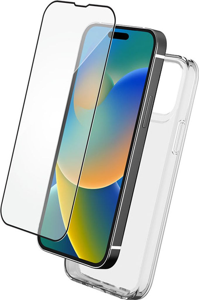 BigBen Connected, Hülle für iPhone 15 und 2.5D Displayschutz aus gehärtetem Glas mit SmartFrame, Transparent