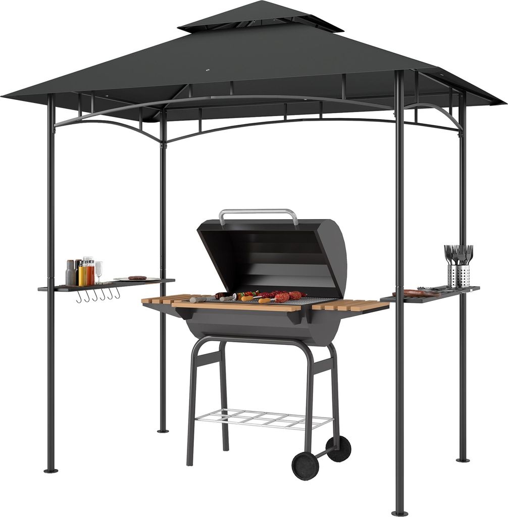 Grillpavillon mit LED 240 x 150 x 258 cm wasserabweisend flammhemmend Gartenpavillon mit Doppelschichtdach