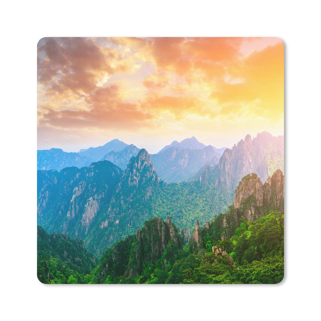 MuchoWow Mauspad Mousepad Berge - Bäume - Sonnenuntergang - Natur 20x20 cm - Mousepads - Maus Mat - Pad - Mausunterlage - Desk Mat - Bureauartikeln