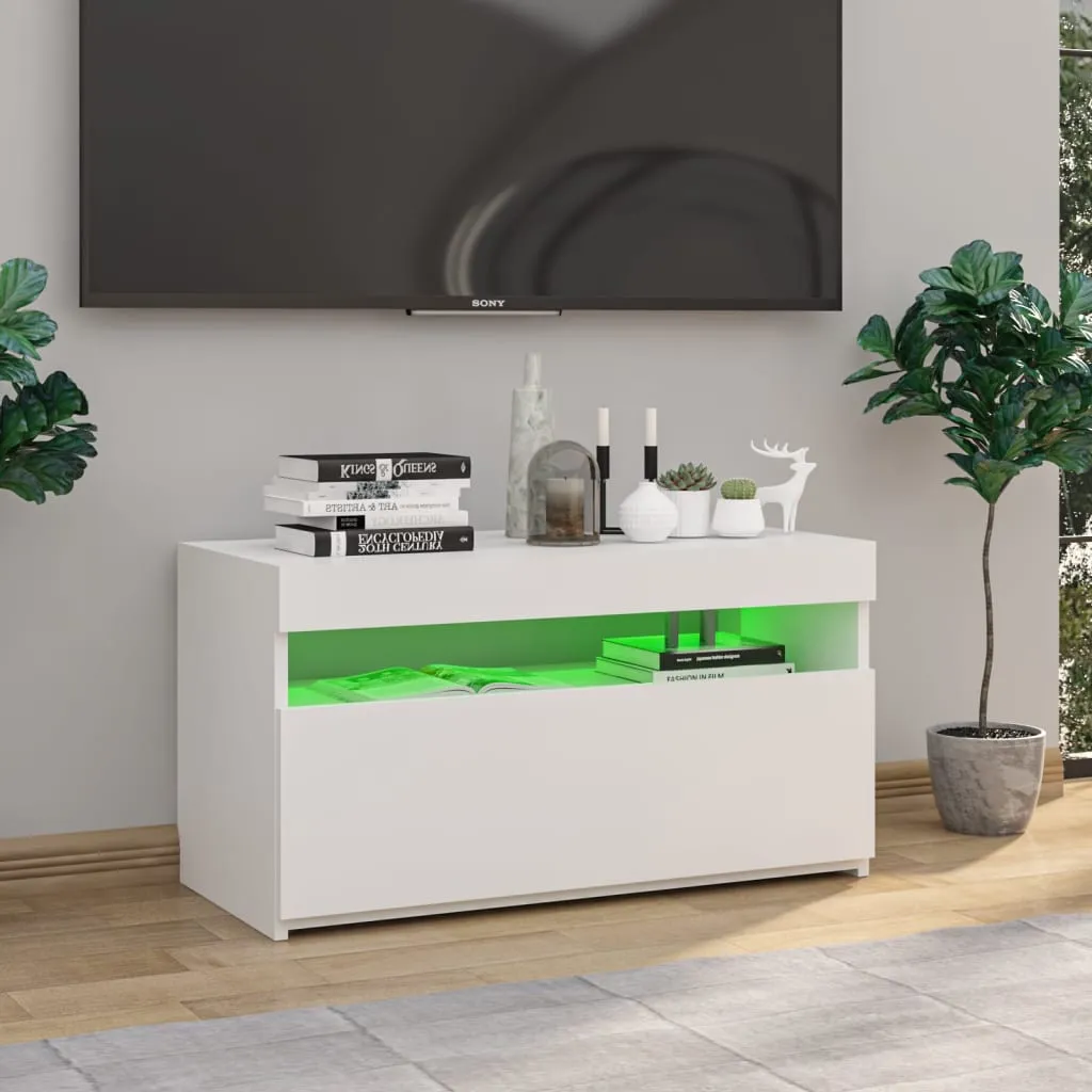 Meuble Bas Multimédia LED Blanc Brillant 75 cm - Armoire TV Moderne