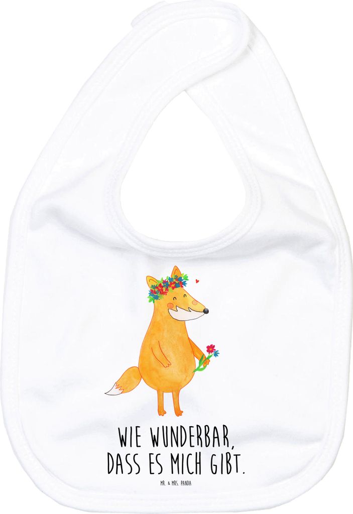 Mr. & Mrs. Panda Lätzchen Fuchs Blumen - Weiß - Geschenk, Ich, Sabberlätzchen, Für Babys, Liebe, Boho, Sabber, Blumenliebe, Schlabberlatz, Baby...