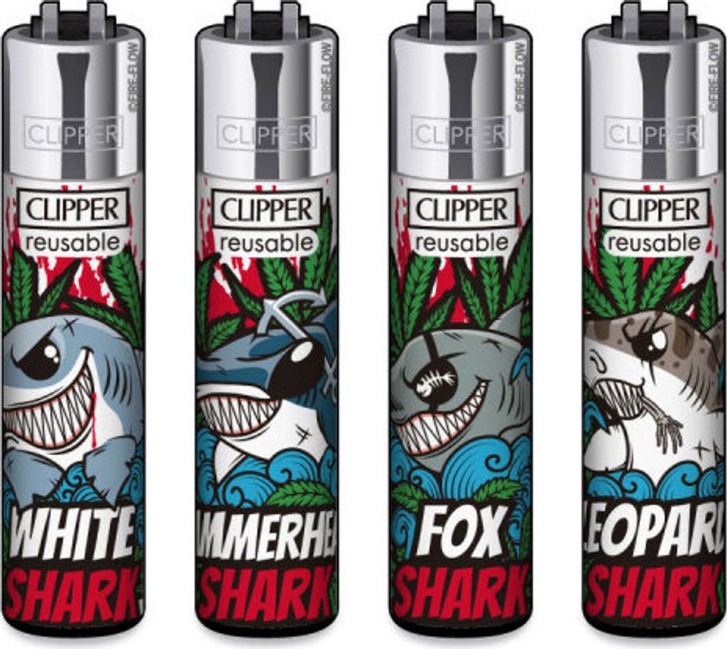 Clipper Reibradfeuerzeuge Shark Weed, 4 Stück Produktbild 