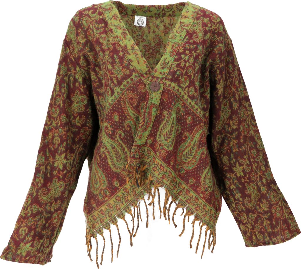 Bolero Jacke, Legeres Boho Jäckchen - Bordeaux/lemon, Damen, Rot, Polyacryl, Jacken, Mäntel & Ponchos