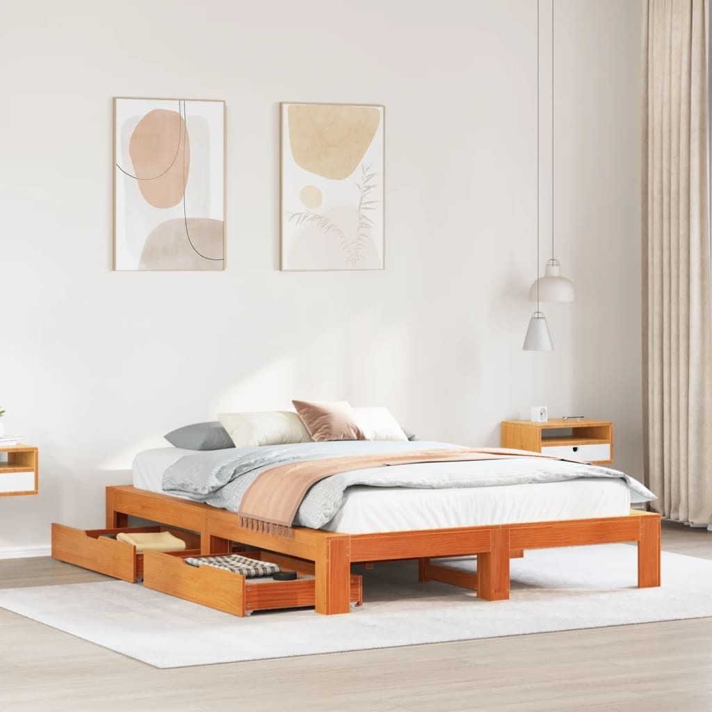 Maison Exclusive - Massivholzbett ohne Matratze Wachsbraun 140x200 cm Kiefernholz