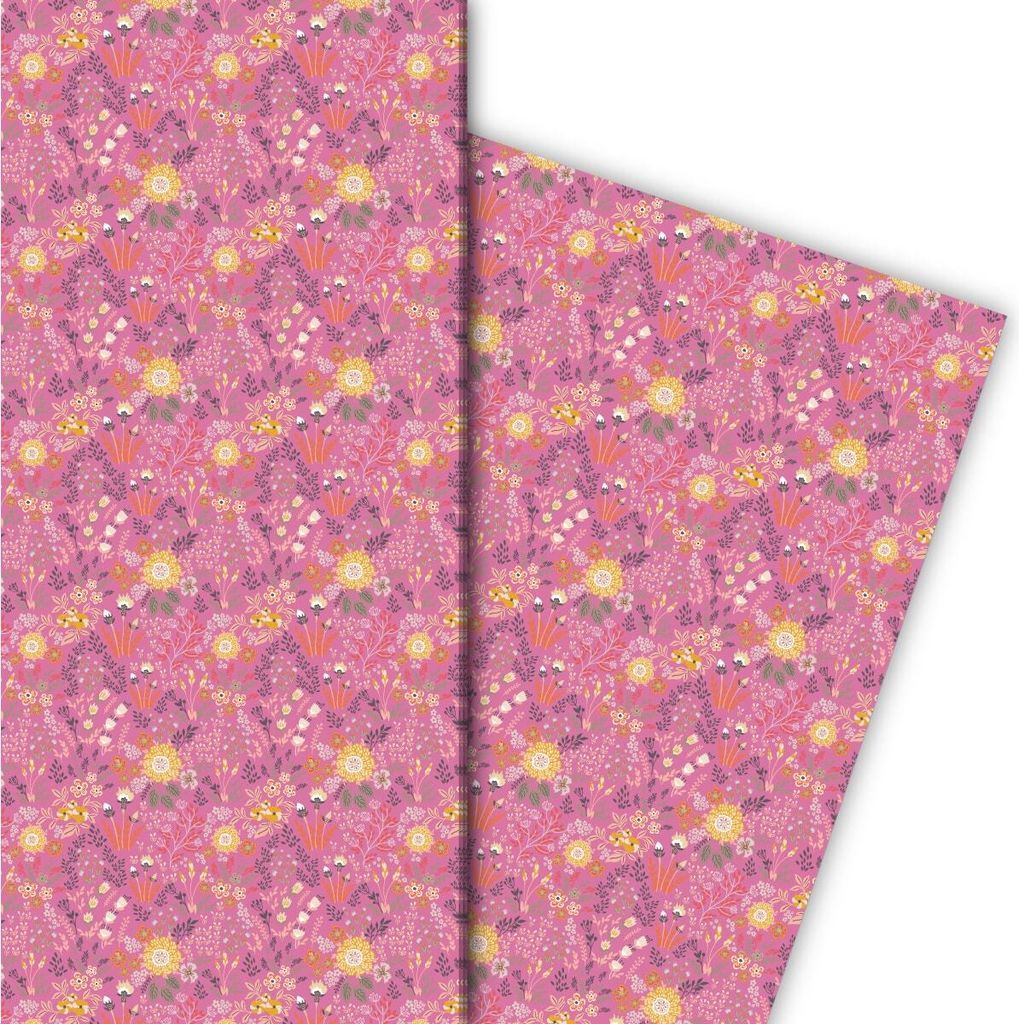 Klassisches Blüten Geschenkpapier mit reichem Blumen Muster auf rosa - G7627, 32 x 48cm