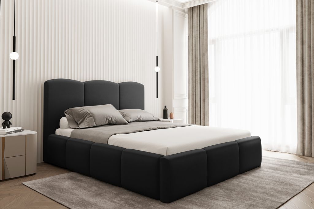Kaiser Möbel Schlafzimmerbett mit bettkasten 200x200 cm AMRUM unter matratze Schwarz