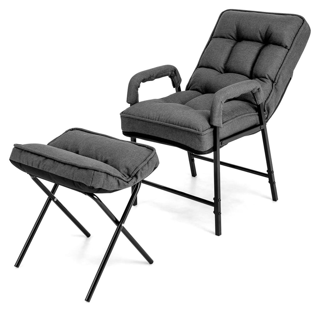 Sessel mit Hocker, Relaxsessel mit Liegefunktion, verstellbarer Rückenlehne, gepolsterter Loungesessel mit Armlehnen für Wohnzimmer und Schlafzim...