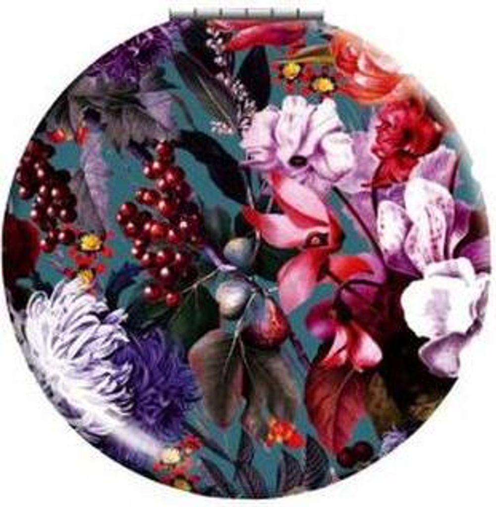 Klappspiegel Blumenbouquet petrol