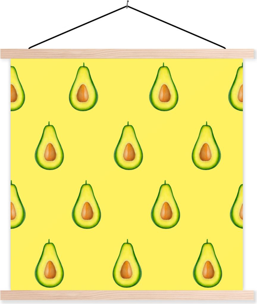MuchoWow Textilposter Avocado - Muster - Obst 60x60 cm mit holzfarbenen Rahmen - Wanddekoration