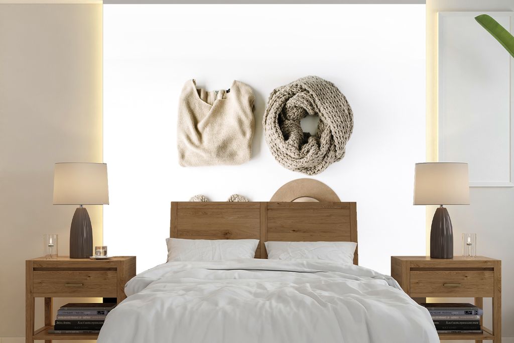 MuchoWow Fototapete für Wohnzimmer oder Schlafzimmer Wandtapete Vinyl Motivtapete Winter - Kleidung - Schal - 350x350 cm - Schlafzimmertapete