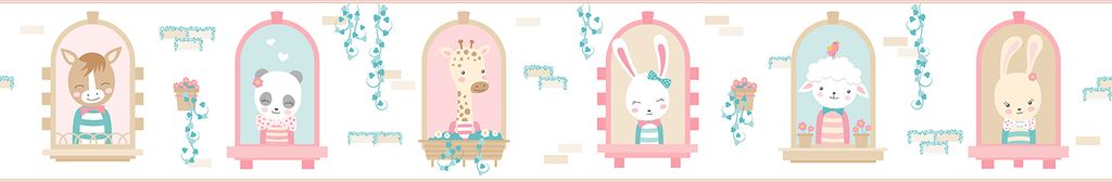 Sanders & Sanders selbstklebende Tapetenbordüre Tiere Weiß und Mehrfarbig 500 x 16 cm