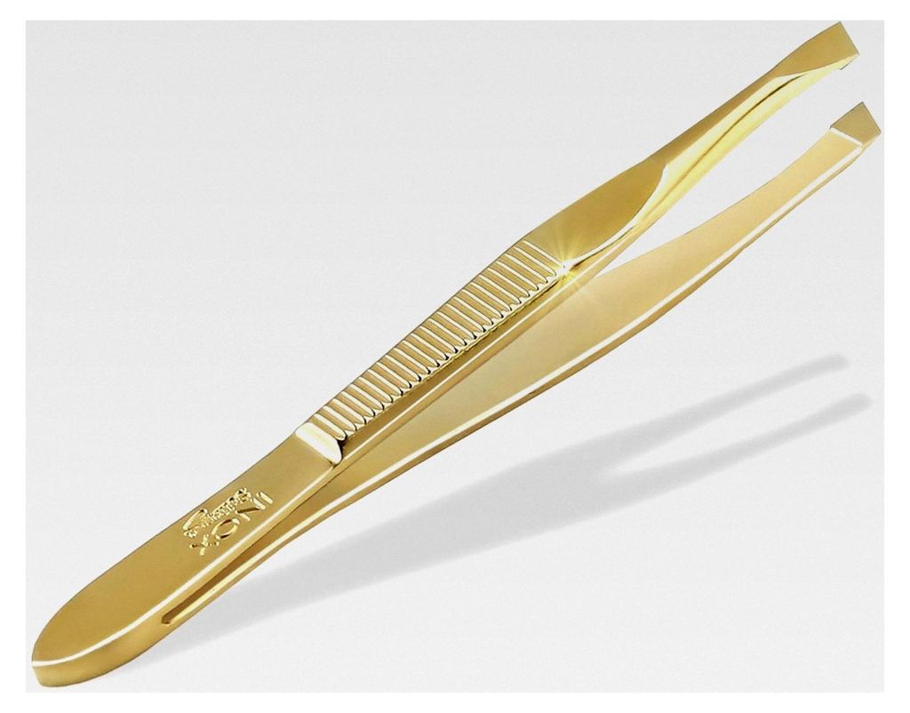 Haarzupfpinzette aus rostfreiem Edelstahl, schräg, Germany, für die Gesichtspflege, zum Zupfen von kleinen Härchen, für Damen und Herren, Gold