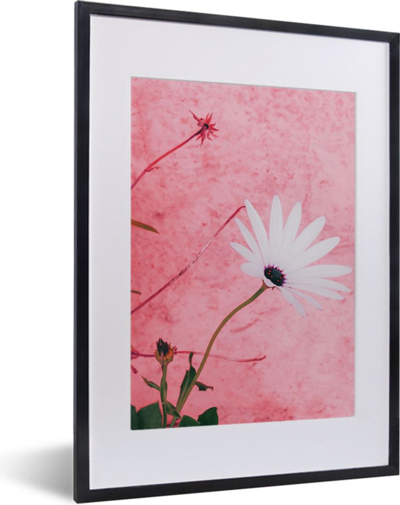 MuchoWow Gerahmtes Poster Blumen - Rosa - Vintage 30x40 cm - Poster mit Schwarzem Bilderrahmen Wandposter Rahmen Foto Bilder - Wandposter Schlafz...