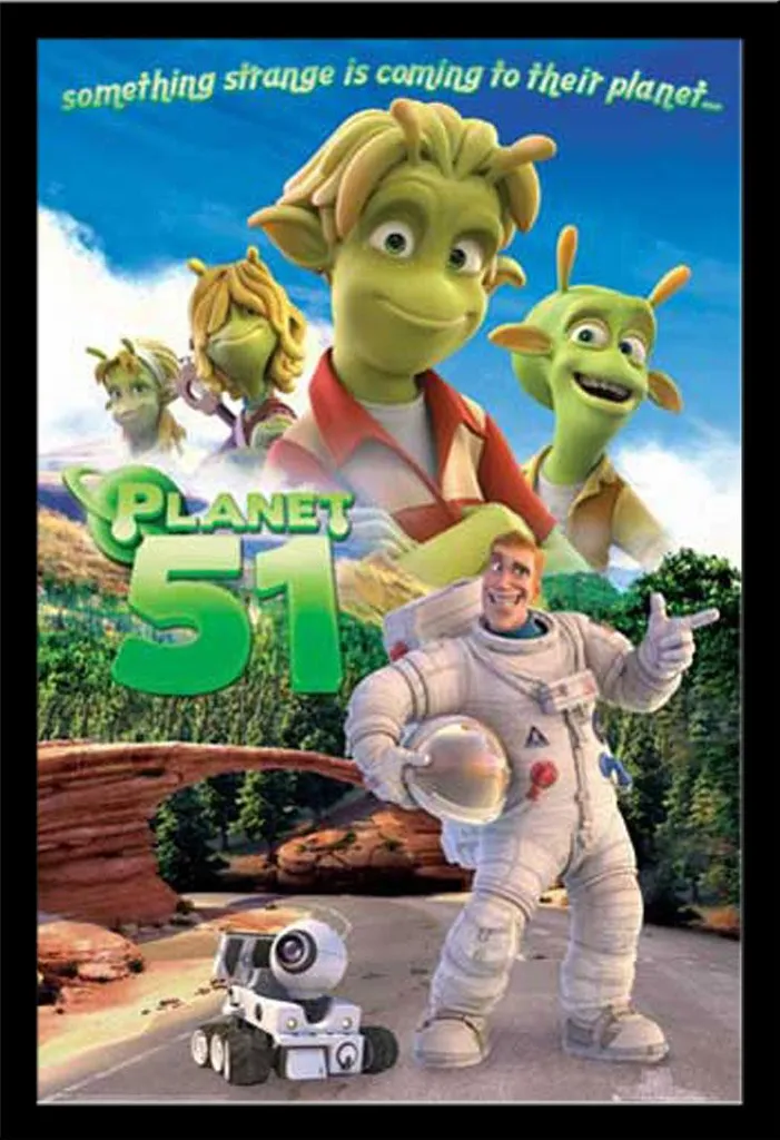 Décoration Chambre Enfant Planet 51 - Poster Encadré Noir Shinsuke®