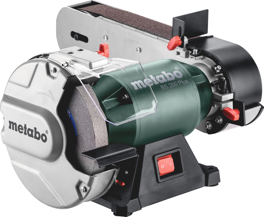 A product shot of a Metabo BS 200 Plus combination belt grinder.