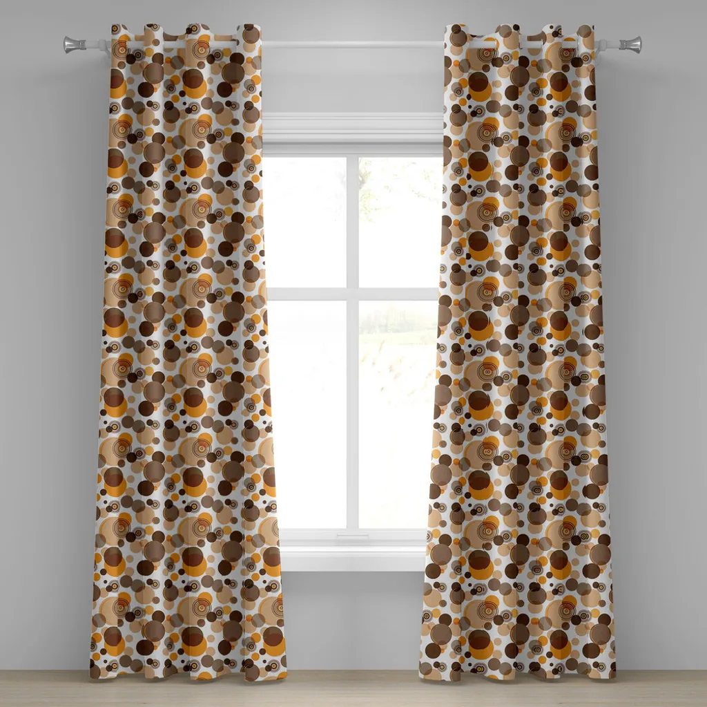 ABAKUHAUS Tenda con occhielli color terra, motivo astratto pastello con zone caotiche sovrapposte e forme ad anello, tende decorative a 2 pannelli per finestre, 280 cm x 245 cm, arancione marrone tan