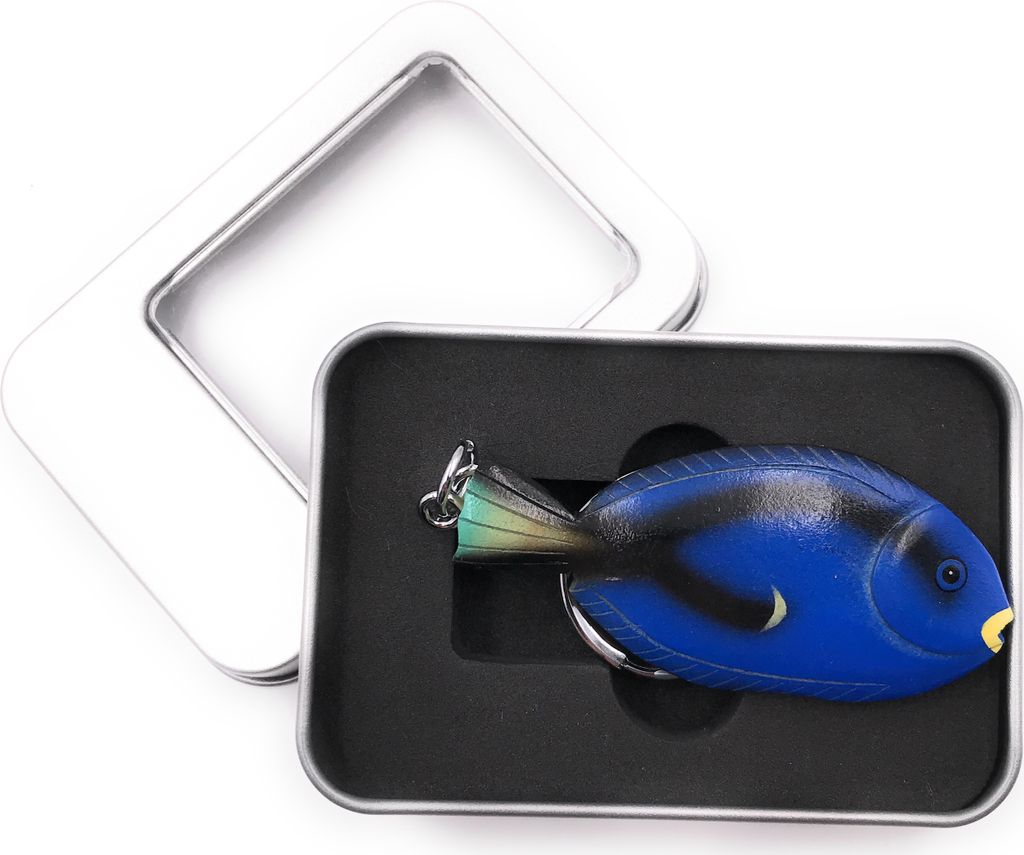 Schlüsselanhänger Holz Fisch Meer Wasser Flosse Wirbeltier Aquarium blau Anhänger in Geschenkbox