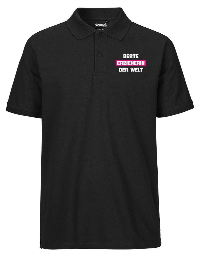 Huuraa Herren Polo Shirt Beste Erzieherin der Welt M Black Bio Baumwolle Fairtrade Poloshirt Geschenkidee