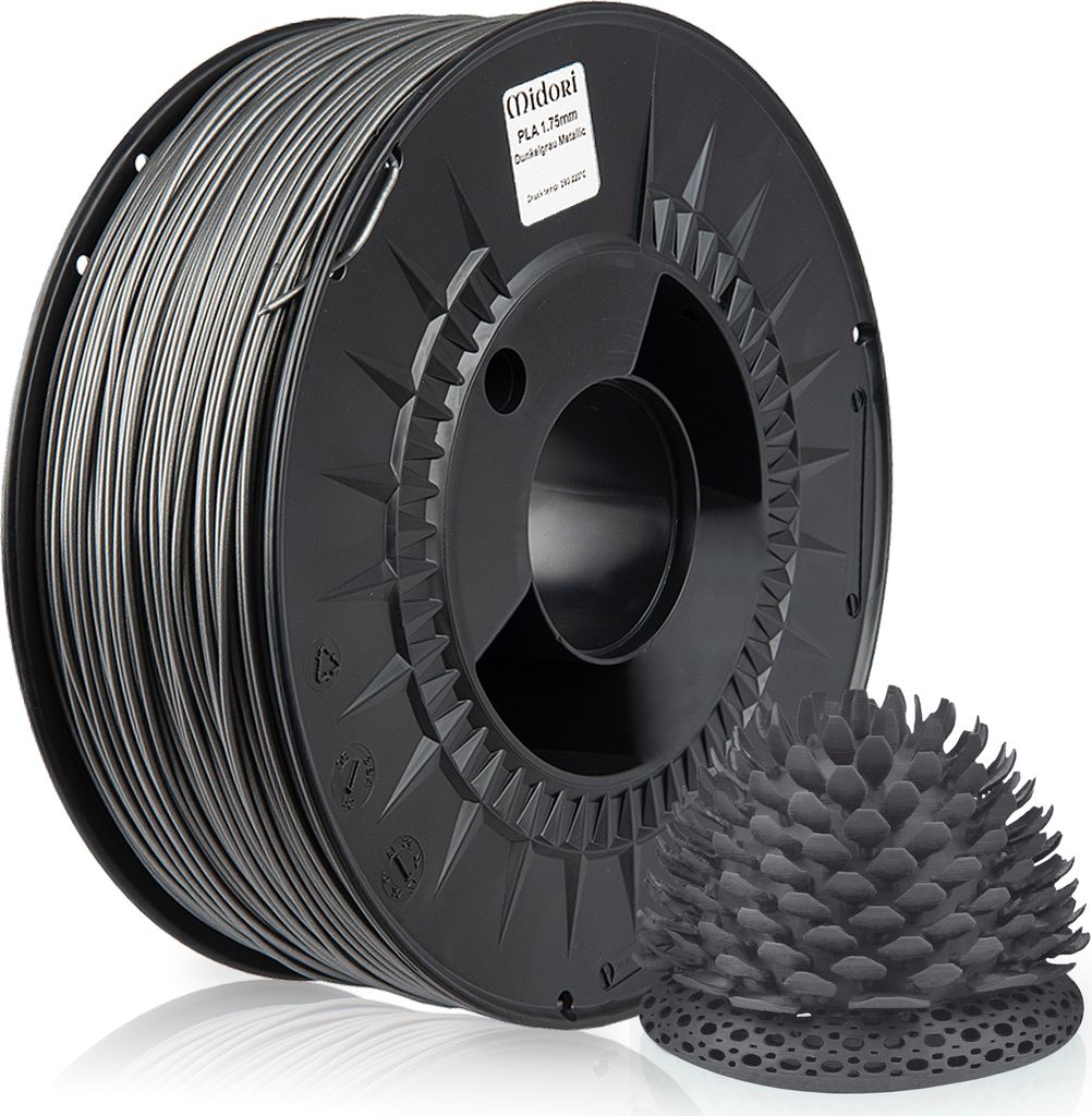 2 x MIDORI 3D Drucker 1,75mm PLA Filament 1kg Spule Rolle Premium Dunkelgrau Metallic