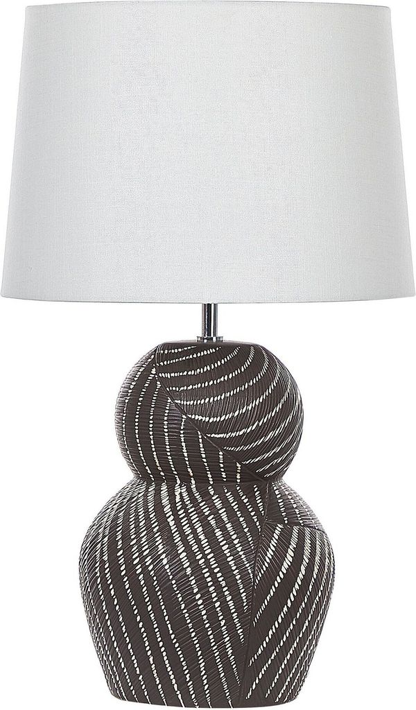 BELIANI Tischlampe mit Keramikfuß Schwarz 63 cm Streifenmuster Kabel mit Schalter Lampenschirm aus Baumwolle / Jute in Weiß Wohnzimmer Schlafzimmer