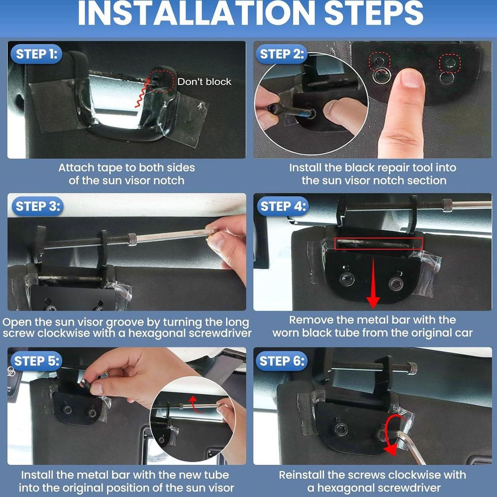 Upgrade-Reparatursatz für Sonnenblende, beseitigt klappernde Gummi-Sonnenblendenrohre, Ersatz für Wrangler Jk Jku 2007–2017