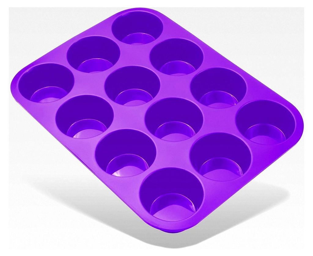 Muffinform für 12 Silikonformen, antihaftbeschichtet, Backform für Muffins, Cupcakes, Kuchen, Brownies, Pudding, Violett