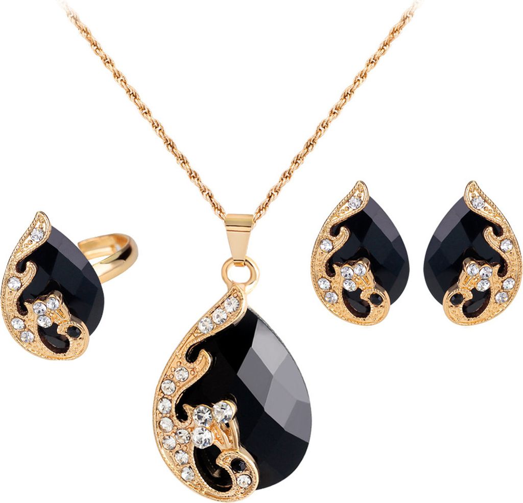1 Set bezaubernde Halskette, perfekte Geschenke, Legierungs-Ohrring mit Pfauen-Strass-Motiv für Damen-Schwarz