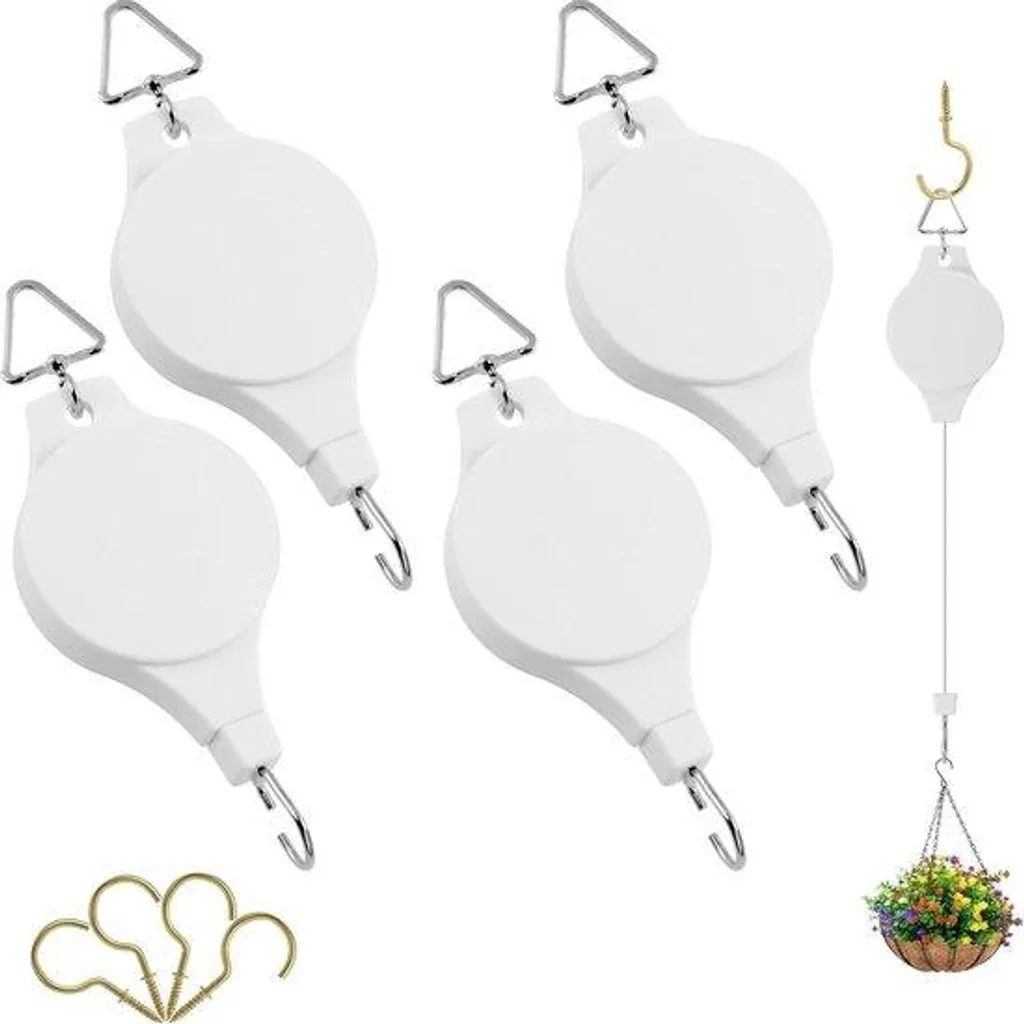Suspensions Florales Réglables Blanches : Arrosage Facile sans Échelle x4