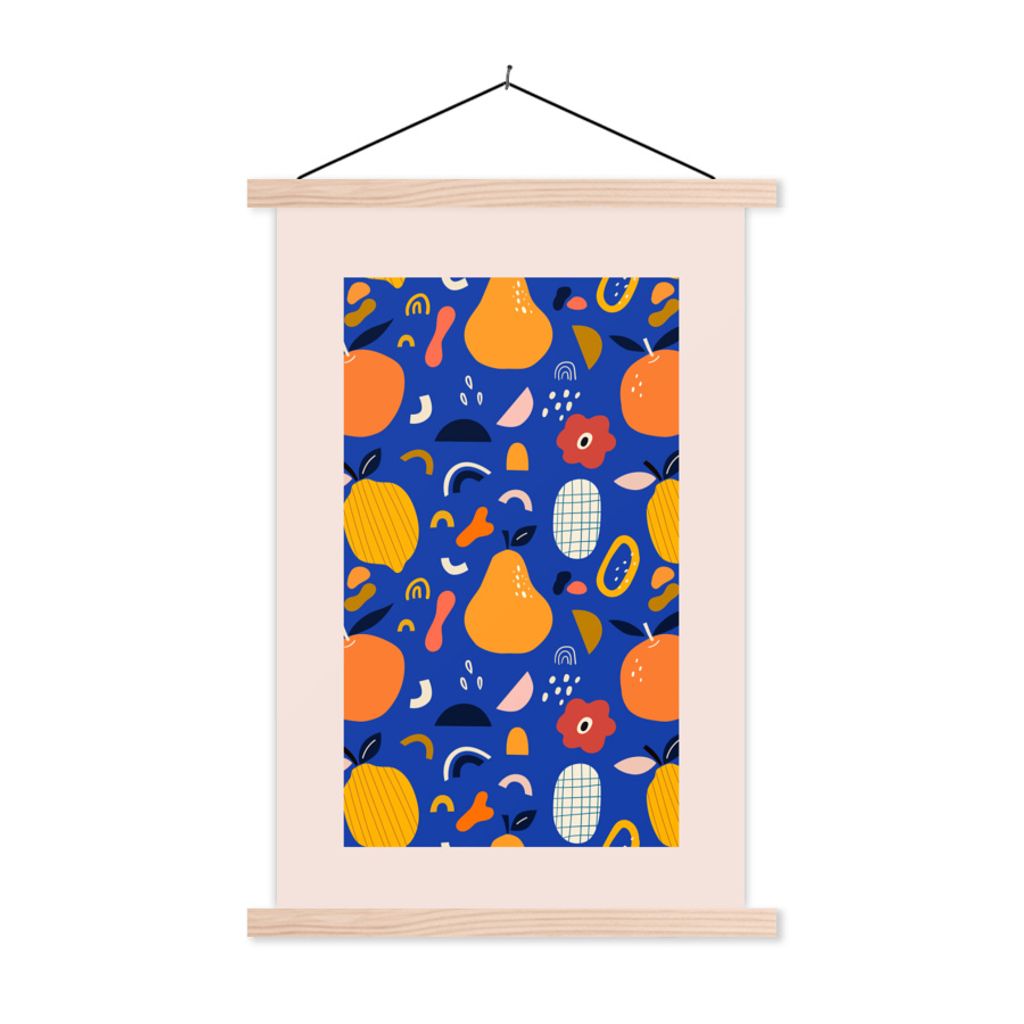 MuchoWow Textilposter Zitrone - Birnen - Blume - Frucht - Abstrakt 40x60 cm mit holzfarbenen Rahmen - Poster